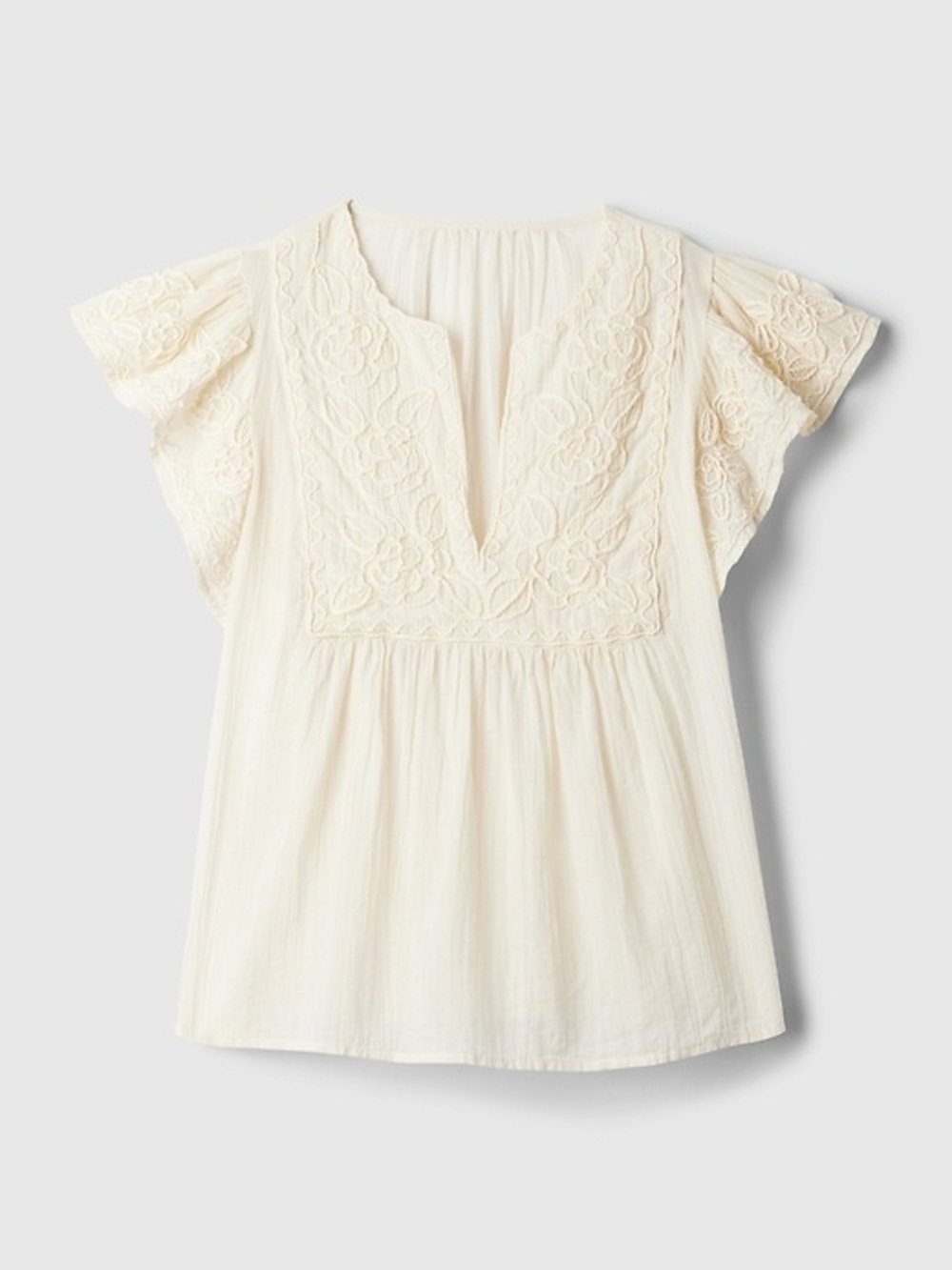 GAP Cream Crinkle Gauze Embroidered Cropped Shirt Medium - C27-180